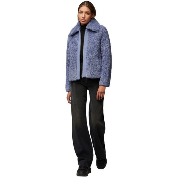 EUC Soia & Kyo DANIELA Faux Shearling Jacket Blue Size Medium Teddy Zip Coat - Picture 9 of 16